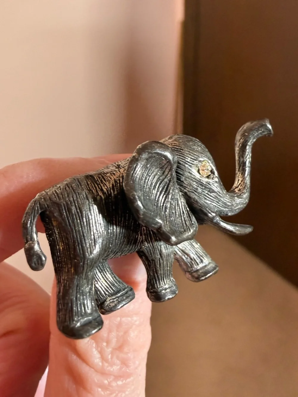 Vintage Hobe' Silver Elephant Lucky trunk up Brooch